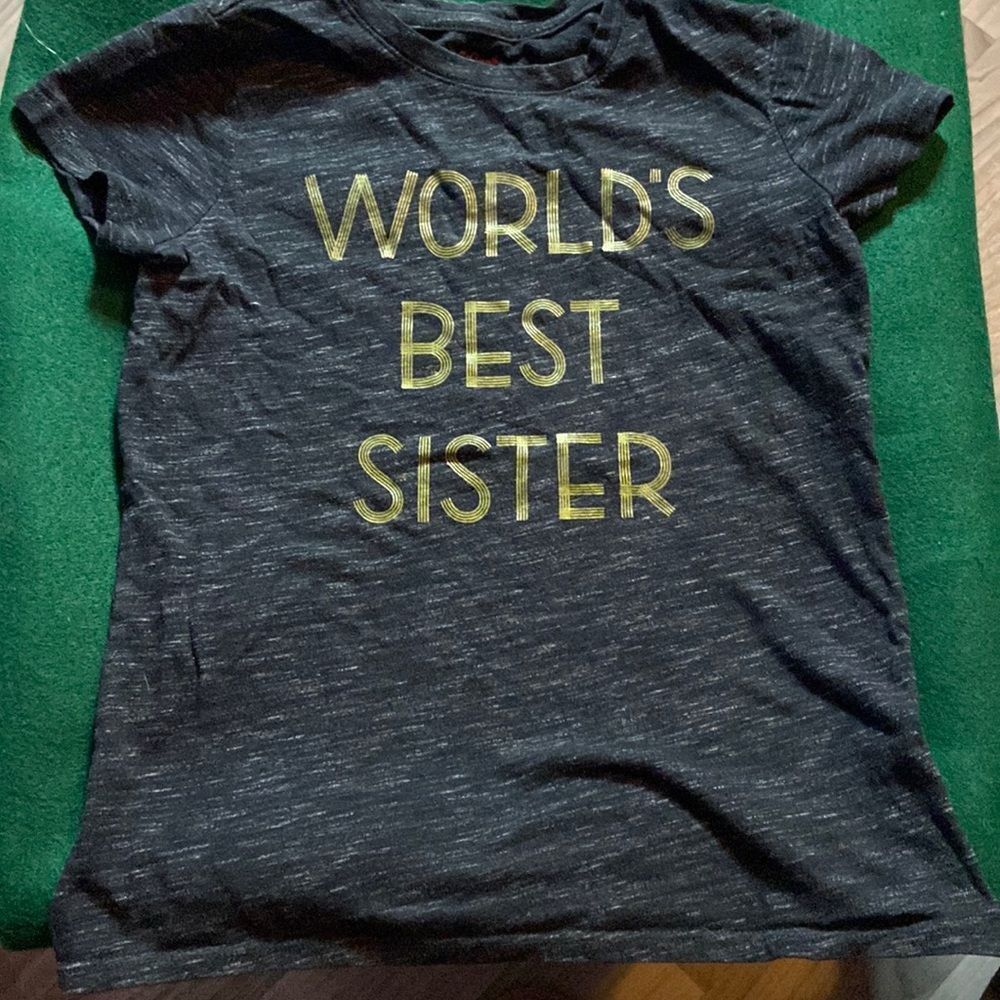 Cat & Jack Girls Black Gold Tee Size 7/8 – "World's Best Sister" Short Sleeve